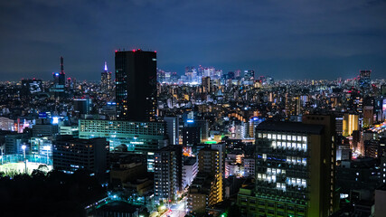 Fototapeta na wymiar 東京 文京シビックセンター 展望ラウンジからの景色 新宿方面 曇天の夜景