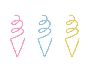 ソフトクリームのシンプルなアイコン／カラフル／かわいい／線