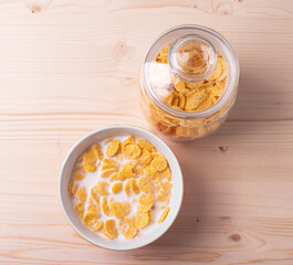 golden crispy corn flakes as breakfast concept