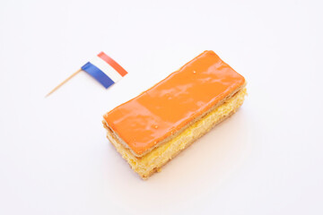 Orange tompouce. Traditional Dutch pastry to celebrate King's Day in the Netherlands.