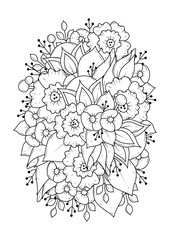Black and white floral ornament. Coloring page for children and adults. Vector monochrome background.