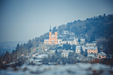 Fototapeta na wymiar Top view on Wurzburg panorama at at dawn. Winter time. Germany. 