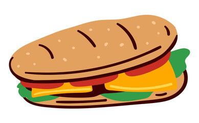 Sandwich made of bread, veggies and meat menu icon