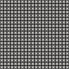 Vector geometric seamless pattern with crosses, small grid, lattice, net, ornamental mesh. Monochrome geometrical ornament. Simple black and white background texture. Repeat tileable design