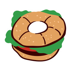 Sandwich with bun and vegetables, dieting and healthy eating