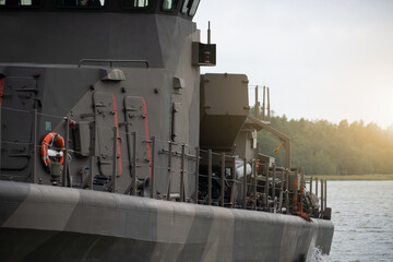 Military ship on alert