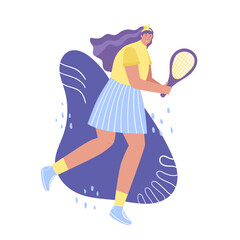 Tennis concept. A young woman in a sports uniform plays tennis. Vector illustration.
