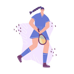Tennis game concept. Vector illustration of a woman in a sports uniform with a racket. A woman plays tennis.