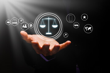 View of a justice balance icon on a futuristic interface