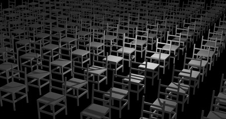 Chairs picture. 3d rendering. Creepy atmosphere.