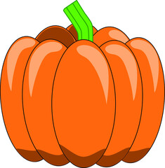 Cartoon orange pumpkin with a green stem. Symbol of autumn, harvest and Thanksgiving.