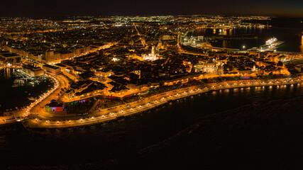 aerial drone night shot of bari old town bari vecchia