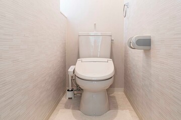 Modern automatic toilet In a small toilet in a wooden house