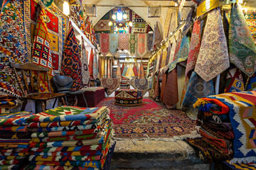 Vakil Bazar with colorful rugs in Shiraz, Iran