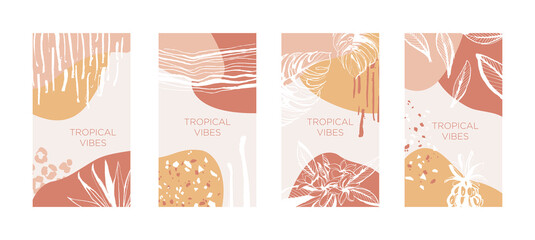 Tropical floral summer party palm beach leaves. Grunge style stories