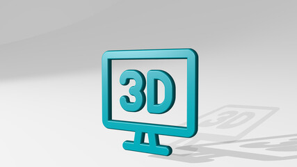 modern tv 3d stand with shadow. 3D illustration of metallic sculpture over a white background with mild texture. design and abstract