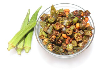 Fresh Young Lady Fingers fry or Okra in white background