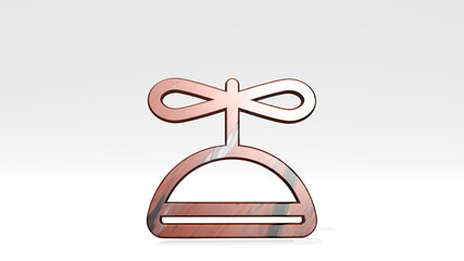 TOYS PROPELLER HAT casting shadow from a perspective. A thick sculpture made of metallic materials of 3D rendering. background and christmas