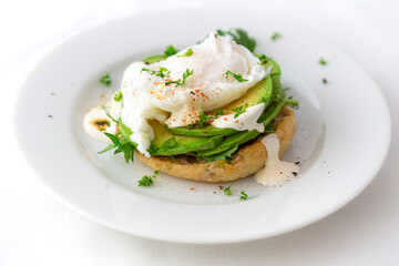 English Muffin, Poached Egg, Avocado and Sauce