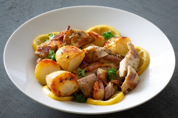 Greek Style Roasted Chicken, Potatoes, Parsely and Lemon