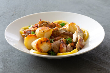 Greek Style Roasted Chicken, Potatoes, Parsely and Lemon