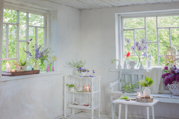 white vintage interior with flowers