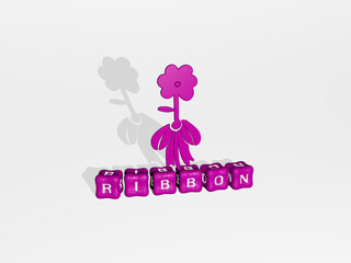 3D graphical image of ribbon vertically along with text built by metallic cubic letters from the top perspective, excellent for the concept presentation and slideshows. illustration and background