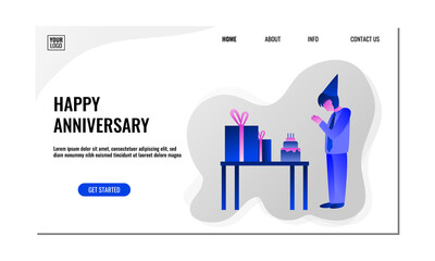 Birthday celebrations flat illustration.Concept of landing page.Vector design template isolated.