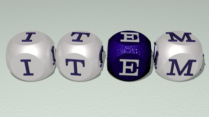 crosswords of item arranged by cubic letters on a mirror floor, concept meaning and presentation. illustration and background