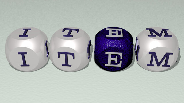 crosswords of item arranged by cubic letters on a mirror floor, concept meaning and presentation. illustration and background