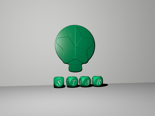 3D graphical image of STAR vertically along with text built by metallic cubic letters from the top perspective, excellent for the concept presentation and slideshows. illustration and background