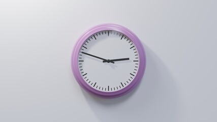 Glossy pink clock on a white wall at forty-eight past two. Time is 02:48 or 14:48