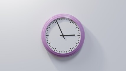 Glossy pink clock on a white wall at fifty-six past two. Time is 02:56 or 14:56