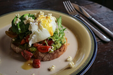 Avocado toast with poached egg