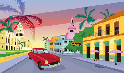 Obraz premium Havana landscape flat color vector illustration