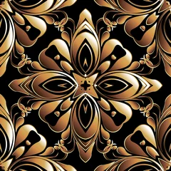 Behang Gouden barokke 3D-vector naadloze patroon. Oude stijl bloemendamast achtergrond. Herhaal achtergrond. Antieke Victoriaanse renaissance stijl gouden ornamenten. Uitstekende bloemen, bladeren. Sierlijk mooi ontwerp © Naila Zeynalova