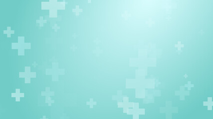 Fototapeta premium Medical health blue green cross pattern background. Abstract healthcare technology and science concept.