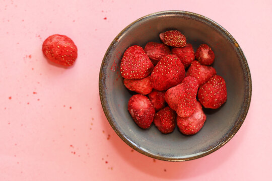 Freeze Dried Strawberry . Healthy Snack Concept.