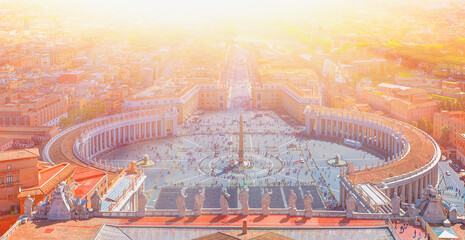 Famous Saint Peter's Square in Vatican and aerial view of the city - Rome, Italy