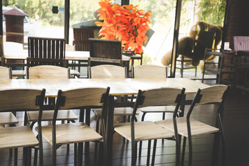 empty wood chair in restaurant