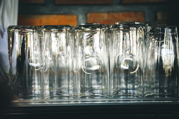 close-up empty glasses set in restaurant