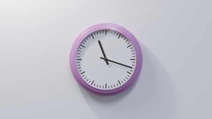 Glossy pink clock on a white wall at eighteen past eleven. Time is 11:18 or 23:18