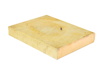 a wooden chopping board on a white background
