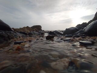 Landscape view of seashore  with beautiful of rocks