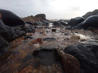 Landscape view of seashore  with beautiful of rocks