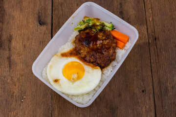 Rice with hamburg steak and fried egg