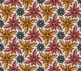Geometric floral seamless vector pattern, Flowers and leaves botanical garden background texture.