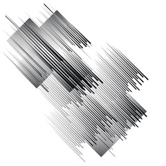 Logo with speed lines in circle, rectangle and triangle form .Square unusual icon Design .Black Vector stripes .Geometric shape.