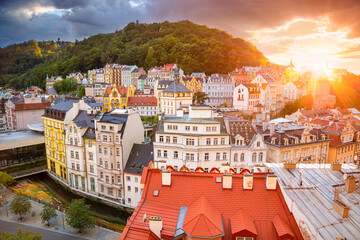 Karlovy Vary, Czech Republic. Aerial image of Karlovy Vary (Carlsbad), located in western Bohemia...