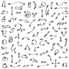 Abstract Set Black Collection Hand Drawn Different Arrows Elements Vector Design Sketch Style Doodle Line Brush Icons